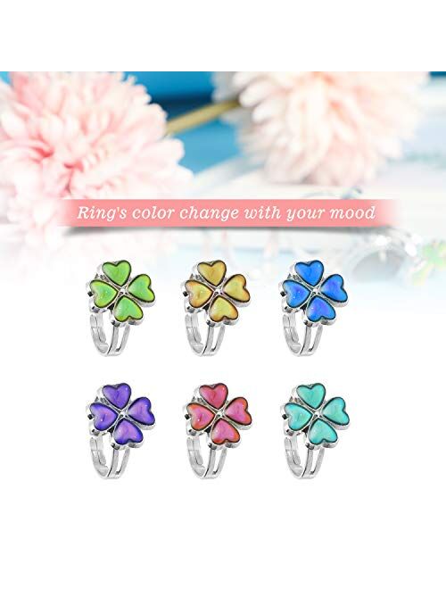 Hifot Adjustable Mood Rings Set 10pcs, Unicorn Butterfly Dinosaur Color Changing Mood Ring for Women Men Girl, Birthday Party Favors and Party Bag Fillers