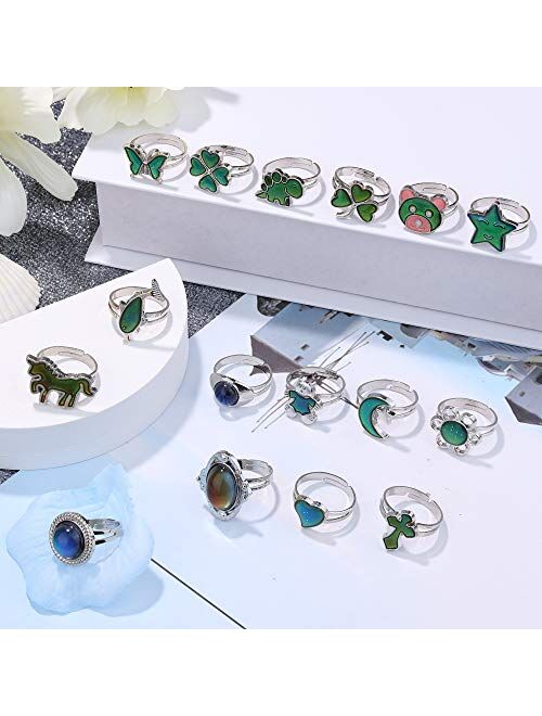 FIBO STEEL 16 Pcs Mood Ring Color Change Rings Emotional Feeling Adjustable Ring With Cute Animals