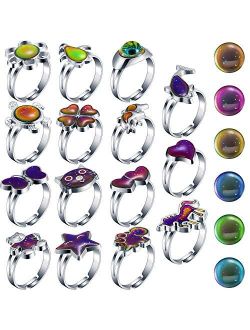 Hicarer 15 Pieces Adjustable Mood Rings for Girls and Boys Mixed Color Changing Mood Rings for Halloween Costume Props Birthday Party Favors and Goodie Bag Fillers (Style