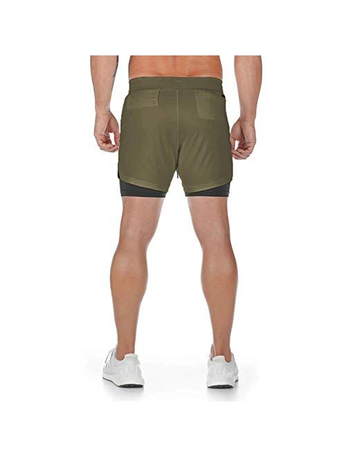 MECH-ENG Men's 2-in-1 Running Training Shorts Quick Dry Gym Workout Exercise Shorts with Towel Loop