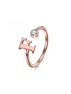 MANZHEN Personalized Rose Gold Initial Letter Ring A-Z Stackable Ring
