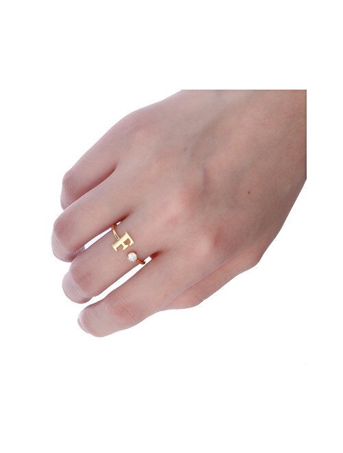 MANZHEN Personalized Rose Gold Initial Letter Ring A-Z Stackable Ring