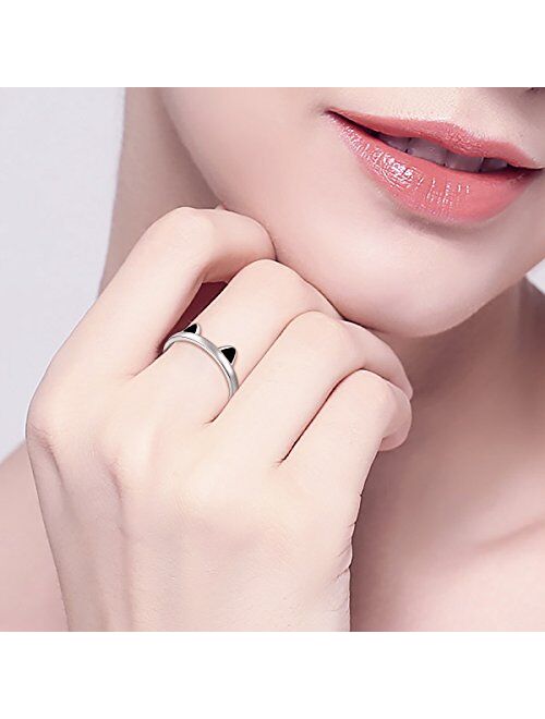 S925 Sterling Silver Puppy Pet Lovers Print Love Heart Open Adjustable Ring Pet Animal Jewelry Dog Cat Claw Loving Friend And Families Gifts