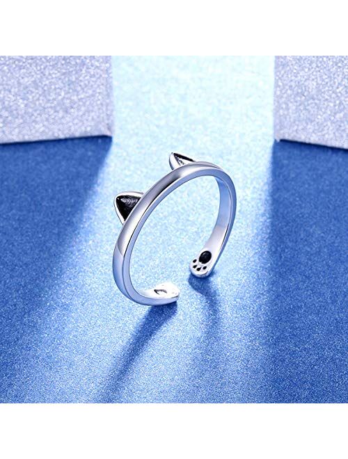 S925 Sterling Silver Puppy Pet Lovers Print Love Heart Open Adjustable Ring Pet Animal Jewelry Dog Cat Claw Loving Friend And Families Gifts