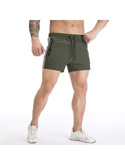 DIOTSR Men's Running Shorts 3 Inch Quick Dry Athletic Gym Workout Shorts for Men with Zipper Pockets