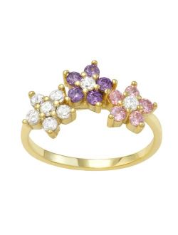 Junior Jewels Kids' 14k Gold Over Silver Multicolor Cubic Zirconia Flower Ring