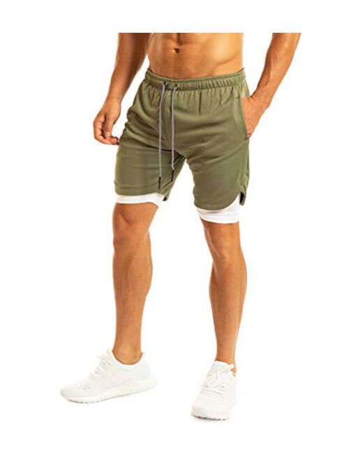Ouber Men's 2-in-1 Running Shorts 7" Workout Training Jersey Short