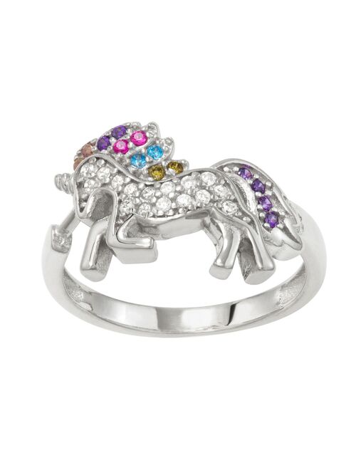 Junior Jewels Kids' Sterling Silver Multicolor Cubic Zirconia Unicorn Ring