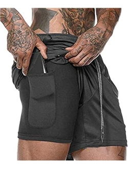 Malavita Men's 2 in 1 Workout Shorts Running Athletic Short with Towel Loop