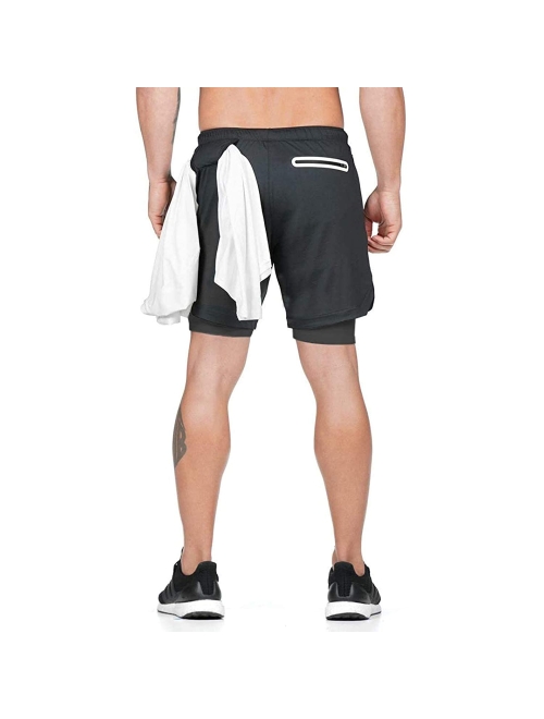 Malavita Men's 2 in 1 Workout Shorts Running Athletic Short with Towel Loop