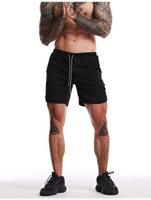 YKB Men's 2-in-1 Workout Running Shorts Lightweight Gym Yoga Training Sport Jogging Short Pants