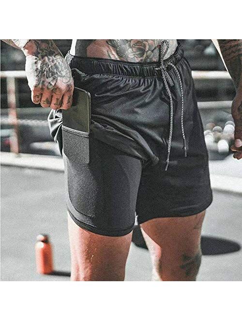 CYF Men’s 2 in 1 Running Shorts with Pockets Quick Dry Breathable Active Gym Workout Shorts
