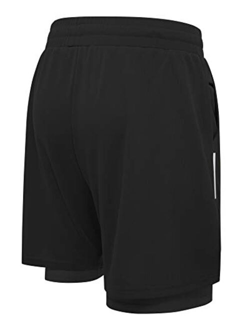 Milin Naco 2 in 1 Workout Running Shorts for Men 7" Lightweight Training Sport Athletic Short Cool Dry with Liner Pocket