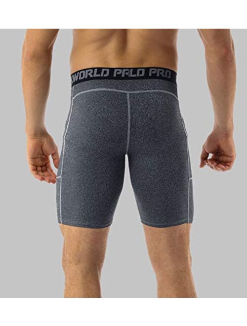 SILKWORLD Men's Compression Shorts Pockets Sports Running Tight