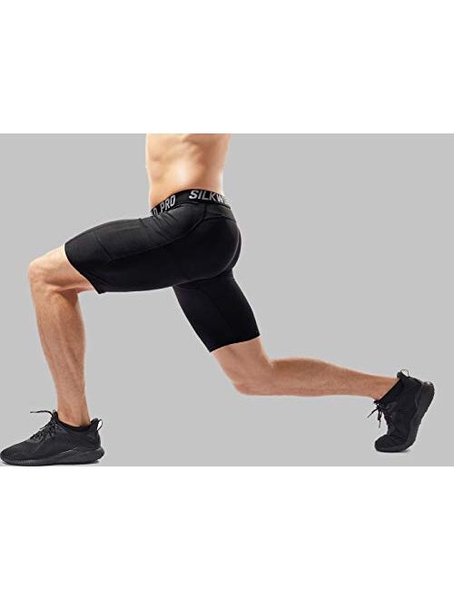 SILKWORLD Men's Compression Shorts Pockets Sports Running Tight