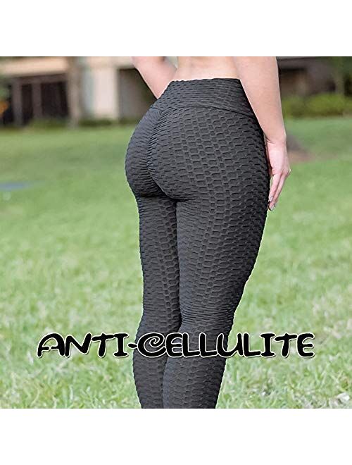 Fapreit Women's Ruched Butt Lifting High Waist Yoga Pants Tummy Control Textured  Anti Cellulite Workout Leggings