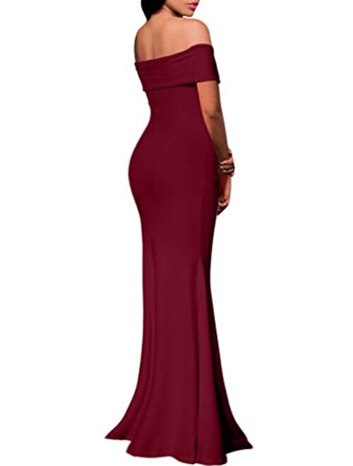 WHONE Women's Sexy Off Shoulder Bodycon Cocktail Formal Elegant Party Prom Long Maxi Dress