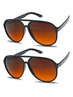 SunglassUP - Blue Blocking Oversized Bomber Aviator Sunglasses Amber Tinted Lens