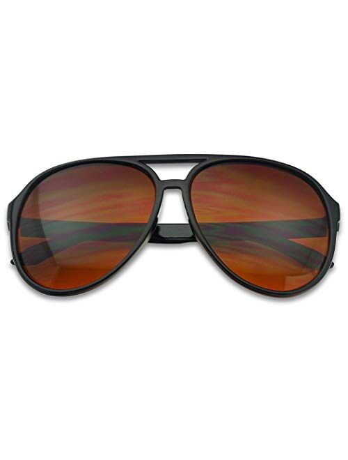 SunglassUP - Blue Blocking Oversized Bomber Aviator Sunglasses Amber Tinted Lens