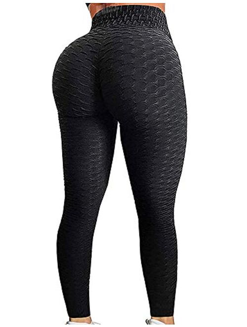 HIGORUN Women's High Waisted Ruched Yoga Pants Tummy Control Textured Leggings Butt Lifting Anti Cellulite Stretchy Tights
