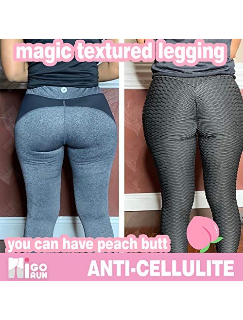 HIGORUN Women's High Waisted Ruched Yoga Pants Tummy Control Textured Leggings Butt Lifting Anti Cellulite Stretchy Tights