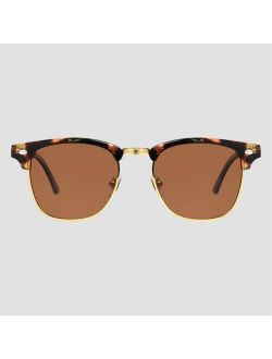 Women's Retro Browline Tortoise Shell Print Sunglasses with Polarized Lenses - A New Day™ Brown