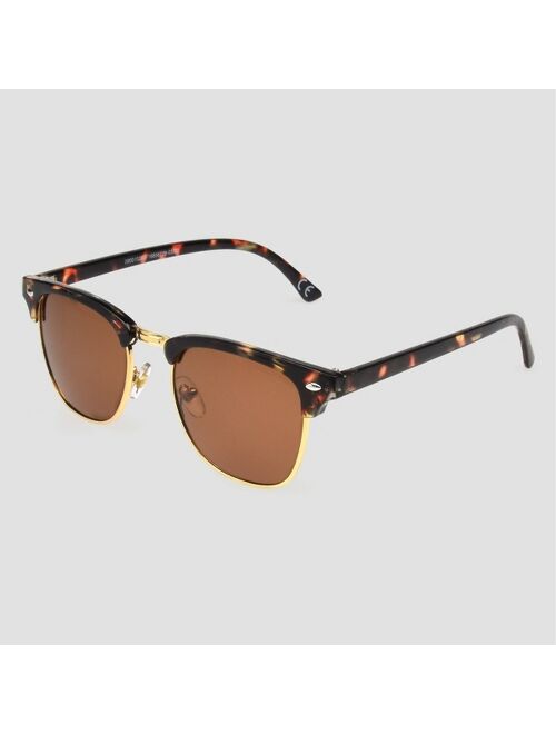 Women's Retro Browline Tortoise Shell Print Sunglasses with Polarized Lenses - A New Day™ Brown