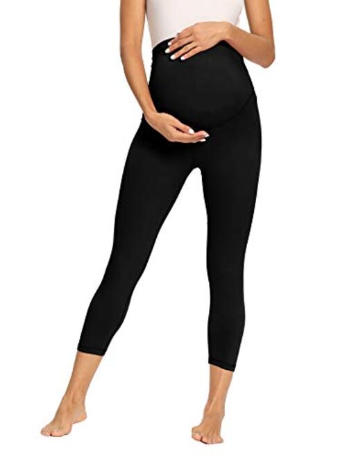 Foucome Women's Maternity Capri Leggings Over The Belly Pregnancy Active Workout Yoga Tights Pants