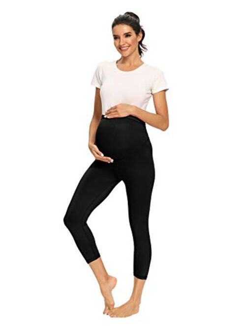 Foucome Women's Maternity Capri Leggings Over The Belly Pregnancy Active Workout Yoga Tights Pants