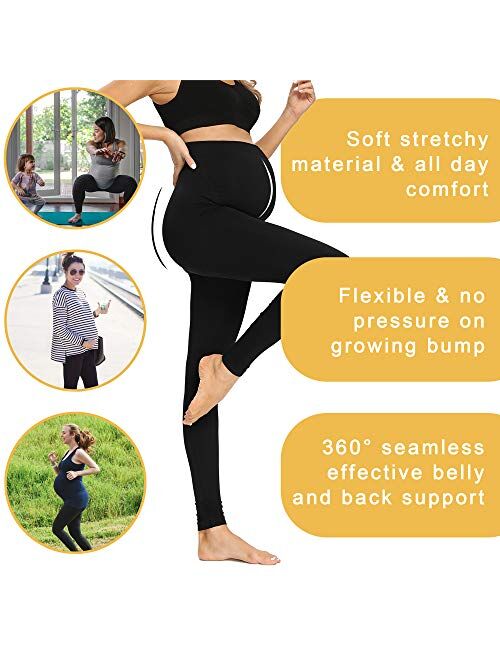 Fabrack Women's Maternity Tights Leggings Belly Support Comfy Pregnancy Yoga Workout Pants