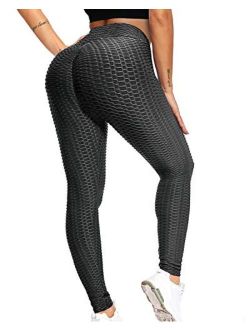SATRUEX Women's Ruched Butt Lifting High Waist Yoga Pants Tummy Control Stretchy Workout Leggings Textured Booty Tights