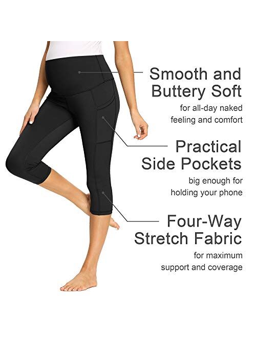 AMPOSH Women's Maternity Capri Yoga Pants High Waisted Naked Feeling Soft Workout Athletic Leggings with Pockets