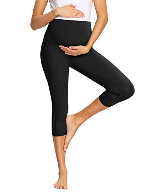 AMPOSH Women's Maternity Capri Yoga Pants High Waisted Naked Feeling Soft Workout Athletic Leggings with Pockets