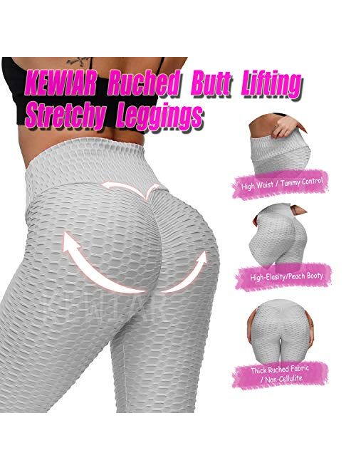 KEWIAR Women's Ruched Butt Lifting High Waist Yoga Pants Tummy Control Stretchy Workout Leggings Textured Booty Tights