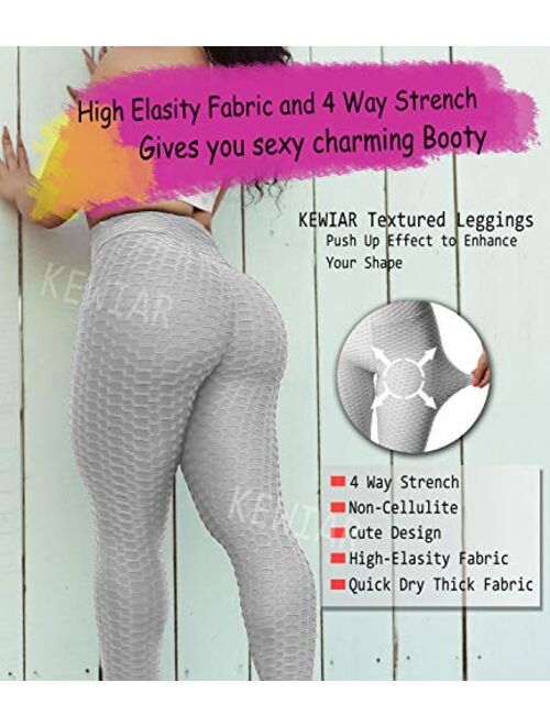 KEWIAR Women's Ruched Butt Lifting High Waist Yoga Pants Tummy Control Stretchy Workout Leggings Textured Booty Tights