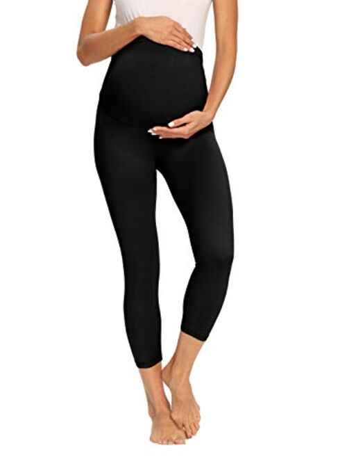 V VOCNI Maternity Capri Leggings Women's Activewear Leggings Pockets Pregnancy Workout Maternity Crop Length Pants
