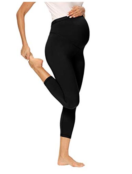 V VOCNI Maternity Capri Leggings Women's Activewear Leggings Pockets Pregnancy Workout Maternity Crop Length Pants