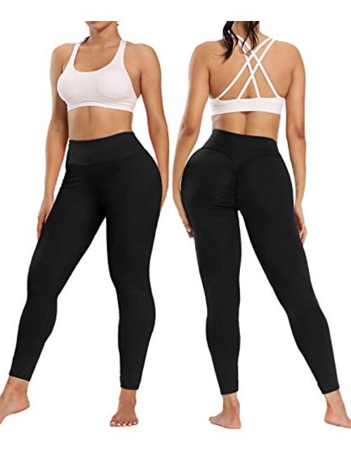 FIGKICKSEN Womens Ruched Butt Leggings High Waisted Scrunch Workout Tummy Control Sexy Push Up Yoga Pants