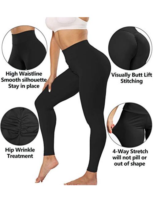 Murandick Women's Ruched Butt Leggings Butt Lifting Workout Booty Yoga Pants High Waist Scrunch Push Up Tights