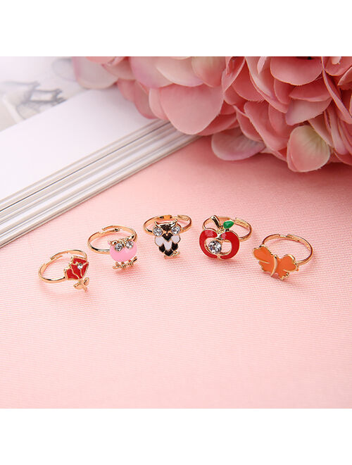 36PCS Kids Ring,Kapmore Cute Cartoon Rhinestone Adjustable Jewelry Ring Alloy Ring for Kids Girls Children