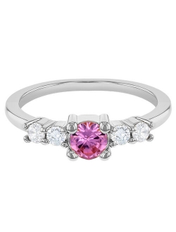 Rhodium Plated Small Clear & Pink CZ Solitaire Ring for Toddlers or Girls