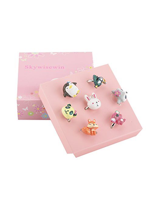 SkyWiseWin Adjustable Rings Set for Little Girls - Cute Unicorn Colorful Rings for Kids, Children's Jewelry Set