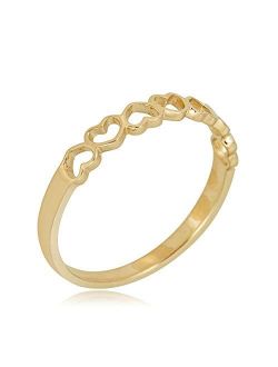 AVORA 10K Yellow Gold Polished Stackable Open Heart Ring for Adults and Kids - Size 3-8