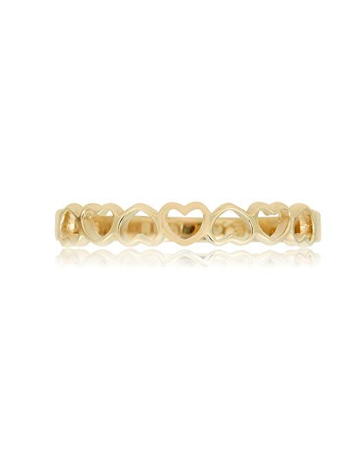 AVORA 10K Yellow Gold Polished Stackable Open Heart Ring for Adults and Kids - Size 3-8