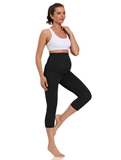 V VOCNI Maternity Leggings Yoga Pants Full Panel 3D Cutting Colorblock High Rise 25" Workout Running Pregnancy Tights
