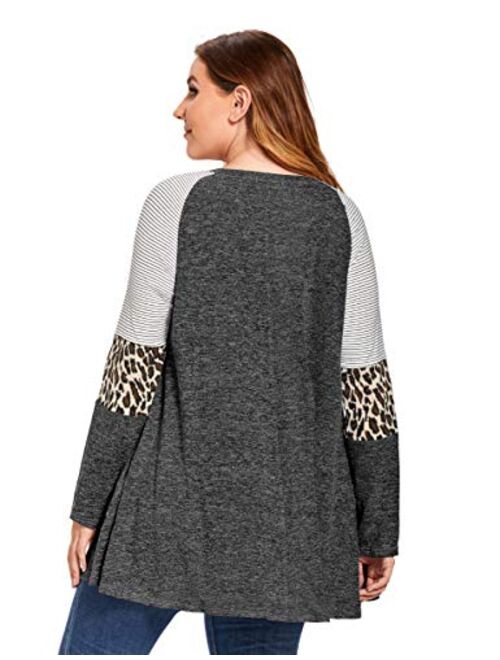 Jollielovin Plus Size Tops For Women Cute Swing Fall Clothes Ladies Leopard Print Tunic Tops with Pockets