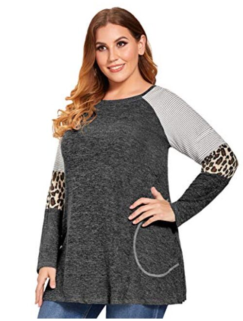 Jollielovin Plus Size Tops For Women Cute Swing Fall Clothes Ladies Leopard Print Tunic Tops with Pockets