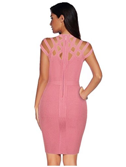 meilun Rayon High Neck Cut Out Bandage Bodycon Dresses