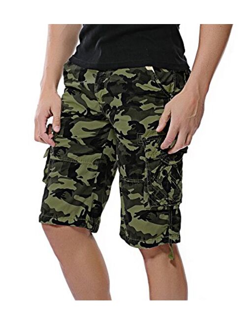 DONGD Mens Camo Cargo Shorts Relaxed Fit Outdoor Cotton Twill Cargo Shorts