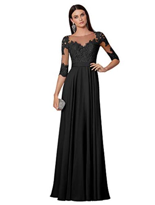 Sheer Jewel Neck Lace Appliques Long Sleeves Open Back A-Line Bridesmaid Dress